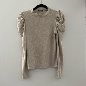 Zara Balloon Shoulder Sweater with Pearls Size M